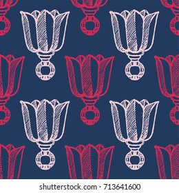 Seamless pattern with hand drawn tulips. Vector Illustration