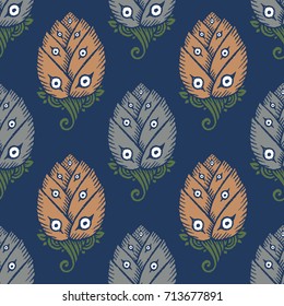Seamless pattern with hand drawn tulips. Vector Illustration
