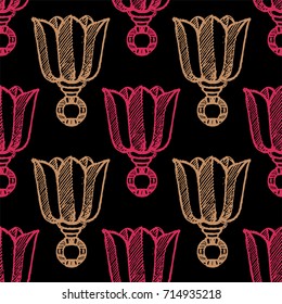 Seamless pattern with hand drawn tulips. Vector Illustration
