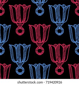 Seamless pattern with hand drawn tulips. Vector Illustration