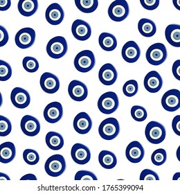 Seamless pattern with hand drawn turkish eye. Turkey Protection Symbol. The amulet is a blue Turkish eye. Background with magic items, attributes.