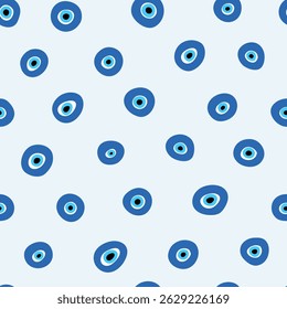 Seamless Pattern with hand drawn Turkish eye. evil eye seamless pattern multiple blue colored textured backgound