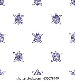 Seamless pattern with hand drawn turtles, vector illustration