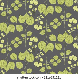 Seamless pattern with hand drawn twigs with leaves. Vector illustration. Botanical pattern for textiles and wallpapers.