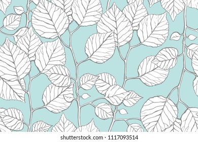 Seamless pattern with hand drawn twigs with leaves. Vector illustration. Botanical pattern for textiles and wallpapers.