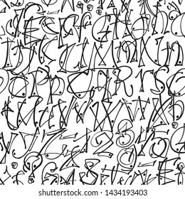 Seamless pattern hand drawn typeface on white background.  Typography graffiti alphabet for your designs: logo, typeface, card, poster