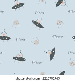 Seamless pattern with hand drawn UFO