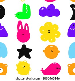 Seamless pattern. Hand drawn various doodle objects. Vector illustration. Print tamplate.