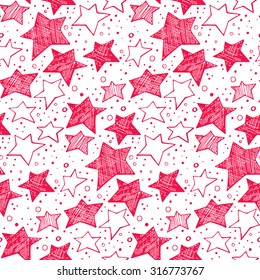 Seamless pattern with hand drawn various stars.