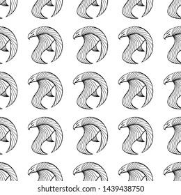 Seamless pattern of hand drawn vector eagle isolated on white background. Fantastic dragon icon. Freehand seamless silhouette of mythology aminal. Fantasy outline illustration.