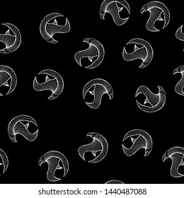 Seamless pattern of hand drawn vector hawk isolated on black background. Fantastic dragon icon. Freehand seamless silhouette of mythology aminal. Fantasy outline illustration.