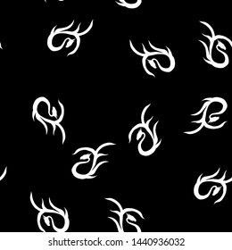 Seamless pattern of hand drawn vector dragon isolated on black background. Fantastic dragon icon. Freehand seamless silhouette of mythology aminal. Fantasy outline illustration.