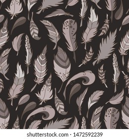Seamless pattern of hand drawn vector EPS 10 feathers.