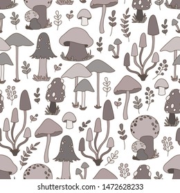 Seamless pattern of hand drawn vector EPS 10 mushrooms.