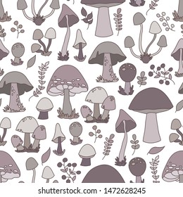 Seamless pattern of hand drawn vector EPS 10 mushrooms.