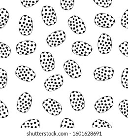 Seamless pattern with hand drawn vector easter eggs. Monochrome doodles. Graphic coloring decorative elements. Isolated line art. Outline illustration. Eps-8. Coloring book