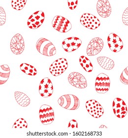 Seamless pattern with hand drawn vector easter eggs. Monochrome doodles. Graphic coloring decorative elements. Isolated outline art.