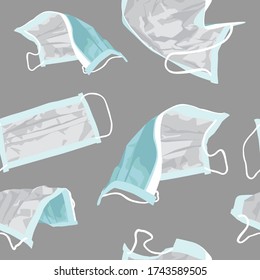 Seamless pattern of hand drawn vector illustration of a surgical face masks, that provides some protection against the spread of diseases and viruses to the wearer.