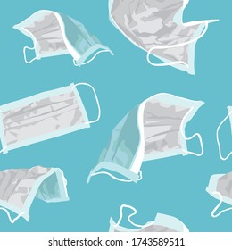 Seamless pattern of hand drawn vector illustration of a surgical face masks, that provides some protection against the spread of diseases and viruses to the wearer.