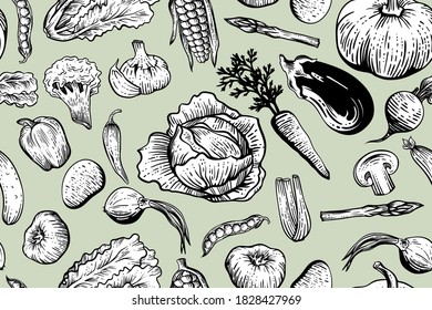 seamless pattern of hand drawn vector vegetables