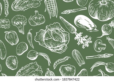 seamless pattern of hand drawn vector vegetables