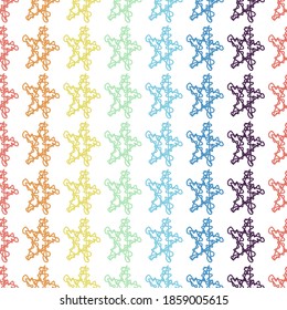 Seamless pattern with hand drawn vector rainbow stars on white background. Design for background, textiles, posters, labels.