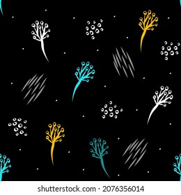 Seamless pattern with hand drawn vector abstract flower and dots,modern ornament,botanical illustration for wrapping and textile,minimalist print for interior design,floral motif for wallpaper.
