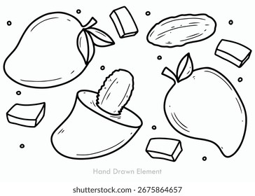 Seamless pattern with hand drawn vector sketch illustration of fresh mango fruit doodles