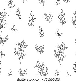 Seamless pattern of hand drawn vector leaves and branches. EPS 10.