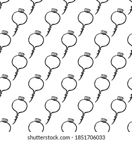 Patrón sin foco con remolacha de elementos vegetales dibujados a mano. Papel de pared vegetariano. Para embalajes de diseño, textiles, fondo, postales de diseño y carteles.