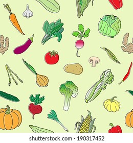 Seamless pattern with hand drawn vegetables. Doodles 