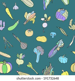 Seamless pattern with hand drawn vegetables. Doodles 
