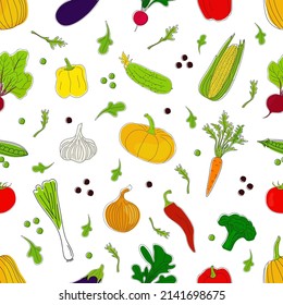 Seamless pattern with hand drawn vegetables on white background.Vector illustration.