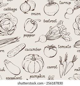 Seamless pattern with hand drawn vegetables