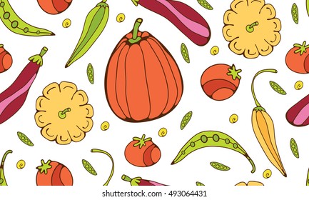 Seamless pattern with hand drawn vegetables