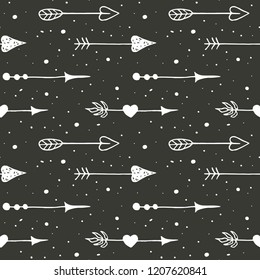 Seamless pattern with hand drawn vintage arrows. Vector illustration.