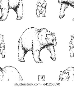 seamless pattern with hand drawn vintage bear
