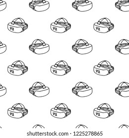 Seamless pattern hand drawn virtual reality glasses. Doodle black sketch. Sign symbol. Decoration element. Isolated on white background. Flat design. Vector illustration.