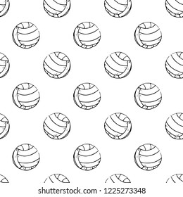 Seamless pattern hand drawn volleyball. Doodle black sketch. Sign symbol. Decoration element. Isolated on white background. Flat design. Vector illustration.