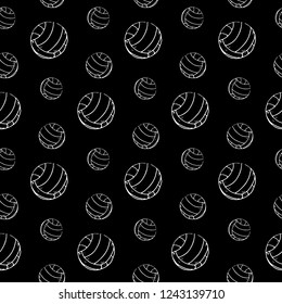 Seamless pattern hand drawn volleyball. Doodle black sketch. Sign symbol. Decoration element. Isolated on black background. Flat design. Vector illustration.