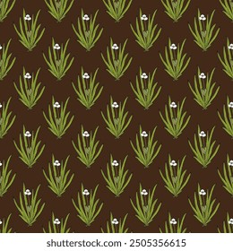 Seamless pattern with hand drawn Water soldier or water pineapple (Stratiotes aloides), aquatic medicinal plant. Vector illustration