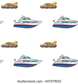 seamless pattern. Hand drawn water transpor. kids toy yacht, submarine