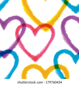 Seamless pattern with hand drawn watercolor hearts. Romantic background. Vector illustration