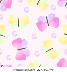 Seamless pattern of hand drawn watercolor butterflies