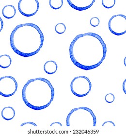 Seamless pattern with hand drawn watercolor circles on white background. Clipping mask is used, vector illustration. Image trace.