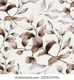 seamless pattern with hand drawn watercolor brown leaves