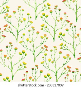 Seamless pattern with hand drawn watercolor pulicaria flowers. Hand drawn design for fabric, wrapping paper, greeting cards or invitation. Vector illustration.
