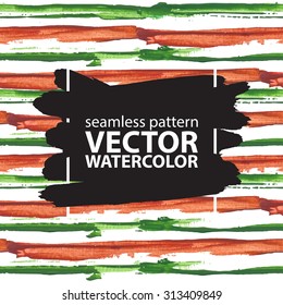 Seamless pattern with hand drawn watercolor stripes. Green and brown stripes with rough edges.