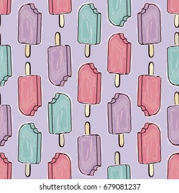 Seamless pattern with hand drawn watercolor ice cream. Watercolor dessert for wrapping, fabric, wallpaper. Vector illustration