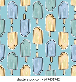 Seamless pattern with hand drawn watercolor ice cream. Watercolor dessert for wrapping, fabric, wallpaper. Vector illustration
